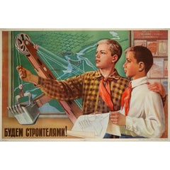1953 Original Soviet Poster by Maria Bri-Bein “Let Us Be Builders USSR Youth”