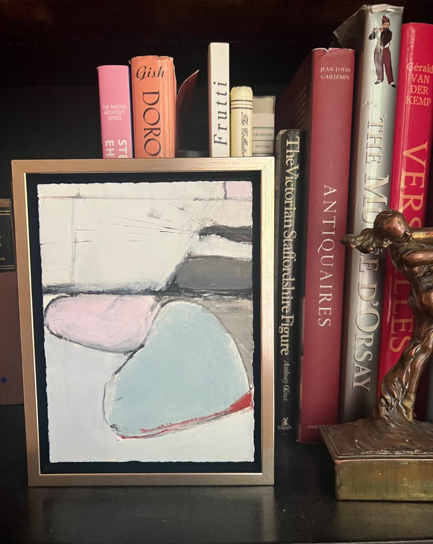 Hand-Painted Mixed media on paper in float frame by Bay Area artist Maria Burtis For Sale