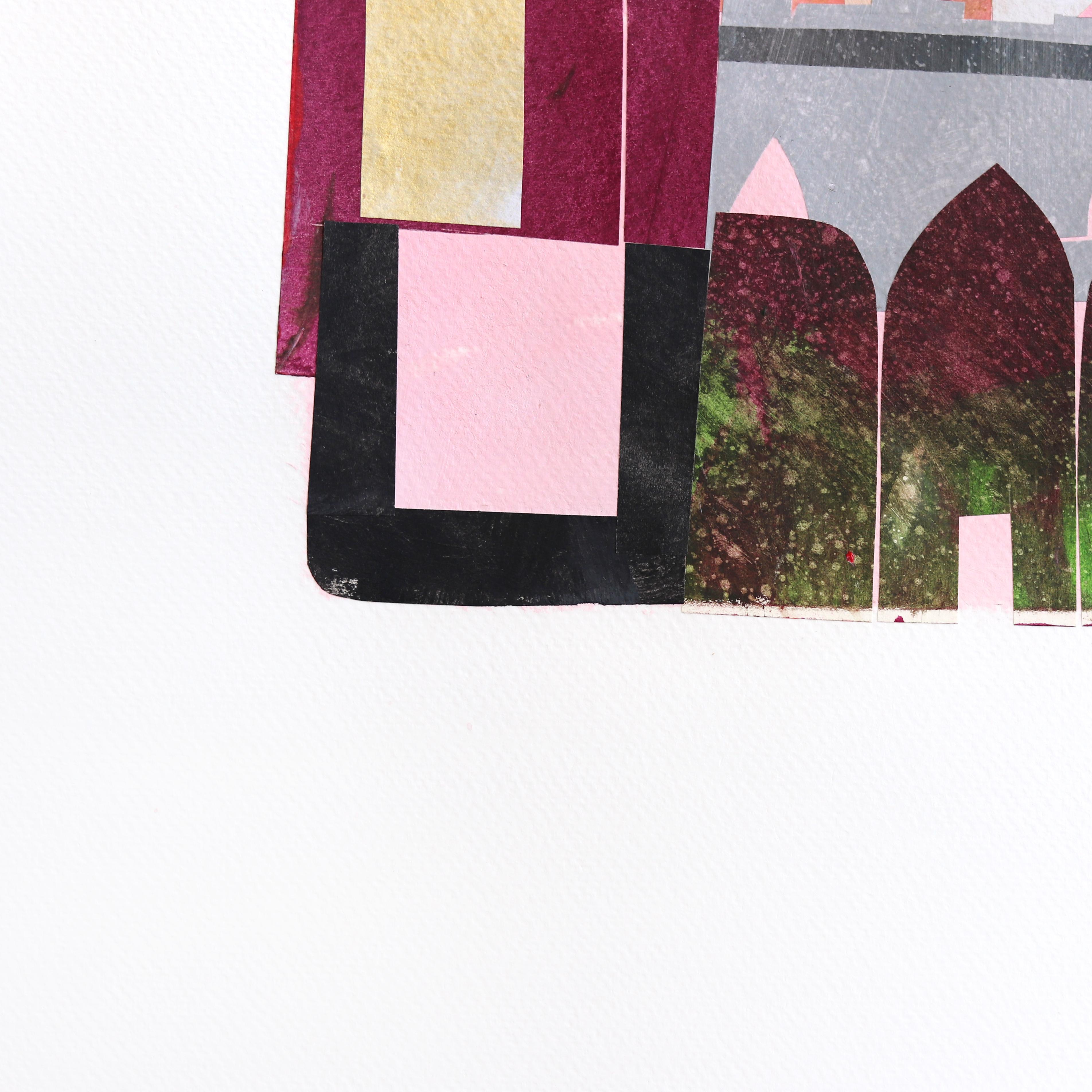 A Pink Sky - Abstract Colorful Urban Collage Mixed Media Artwork on Paper For Sale 3