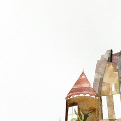 A Sunflower in the City - Original Abstract Architectural Watercolor Painting