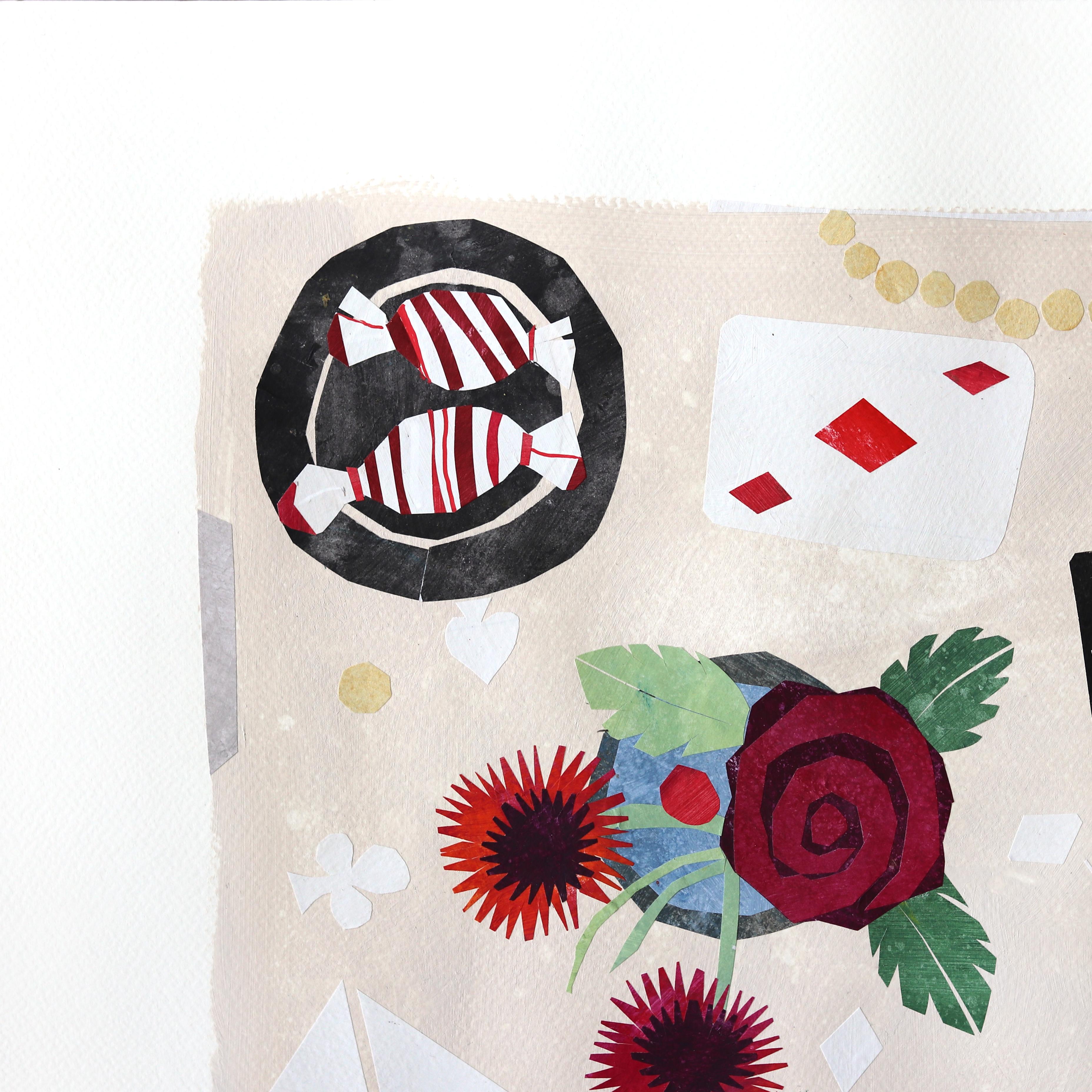 Abra Cadabra - Original Whimsical Abstract Still Life Collage Artwork on Paper - Surrealist Mixed Media Art by Maria C. Bernhardsson