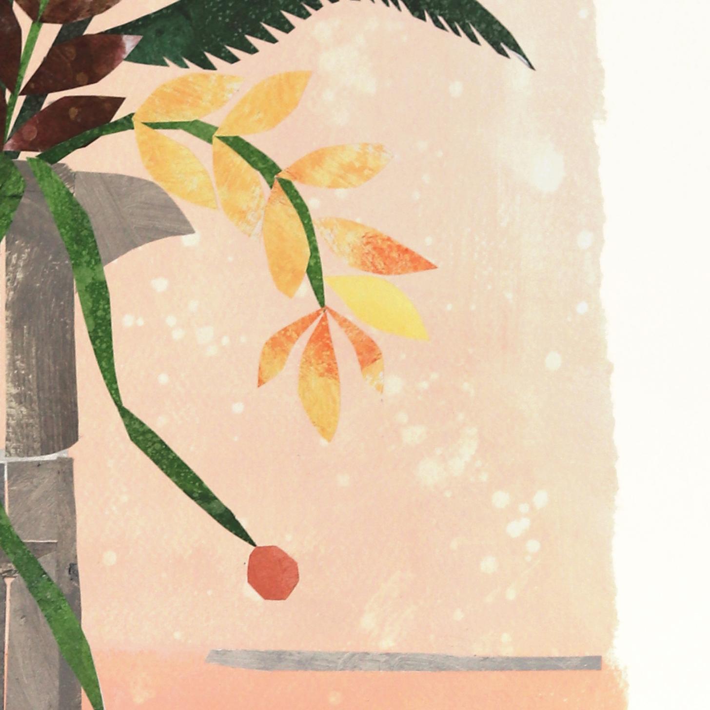 American Espresso - Collage Original Floral Naturaleza Muerta Caprichosa - Still-Life Blanco de Maria C. Bernhardsson