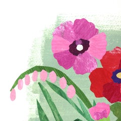 Anemones - Colorful Green Still Life Flowers in Vase Bright Original Art