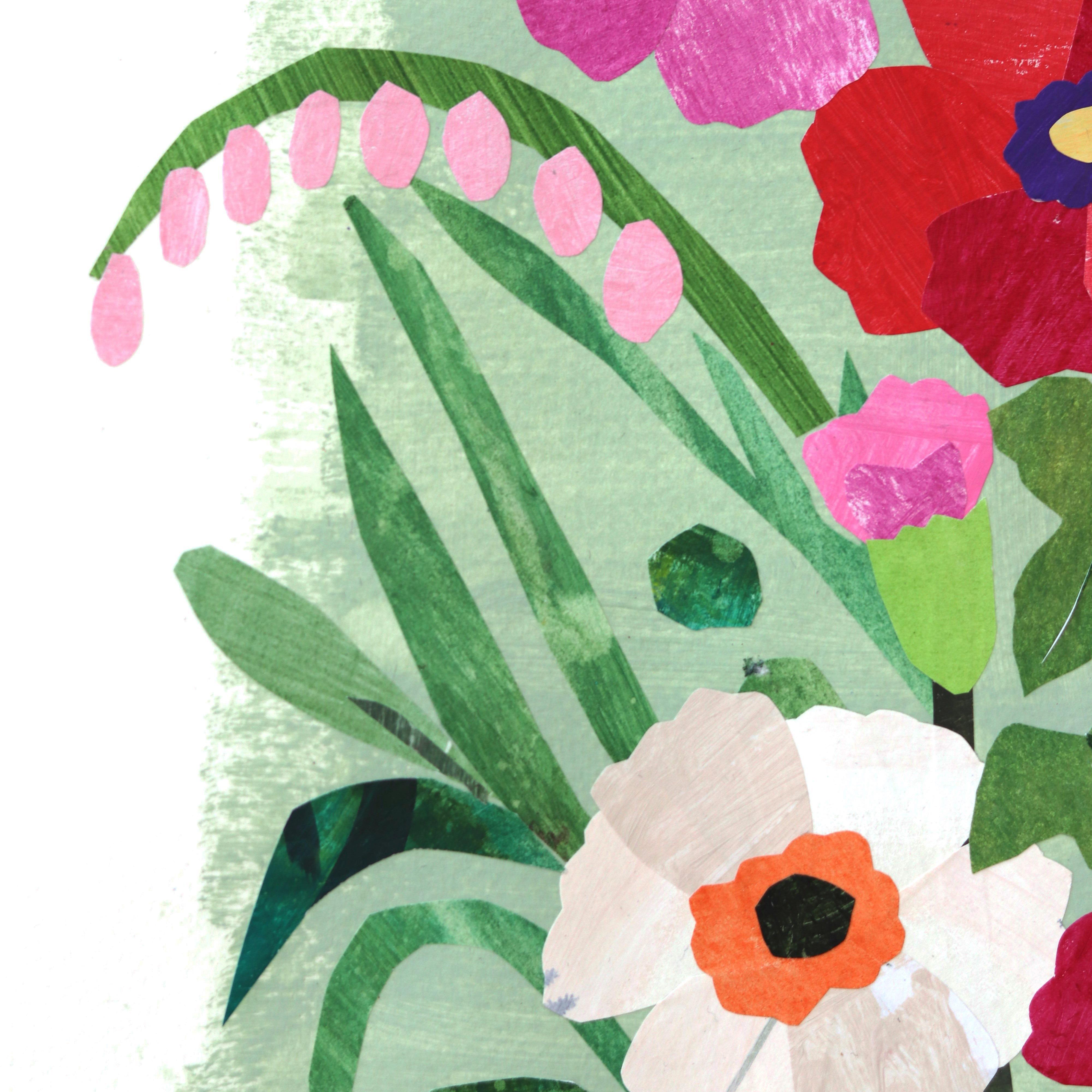 Anémones - Nature morte verte colorée Fleurs dans un vase Bright Original Art en vente 3