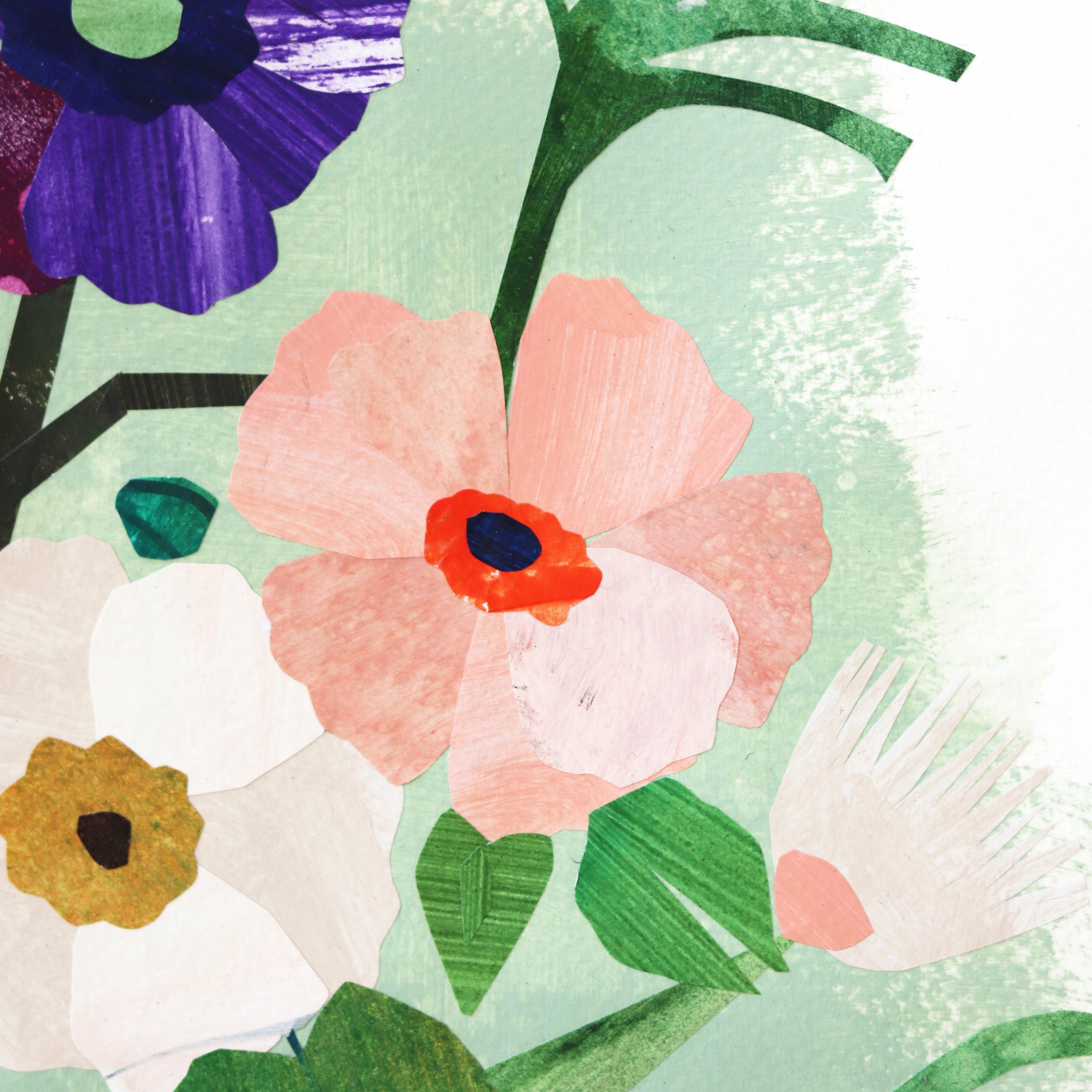 Anémones - Nature morte verte colorée Fleurs dans un vase Bright Original Art en vente 4