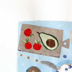Bagel Party - Original Color Drenched Mixed Media Food Still Life Collage Art