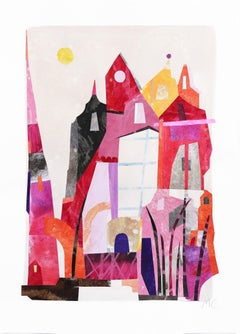 Beach Houses - Original Watercolor Abstracted Colorful Cityscape
