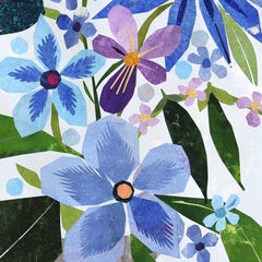 Blue Flowers From The Garden - Still Life Collage Mixed Media Artwork on Paper