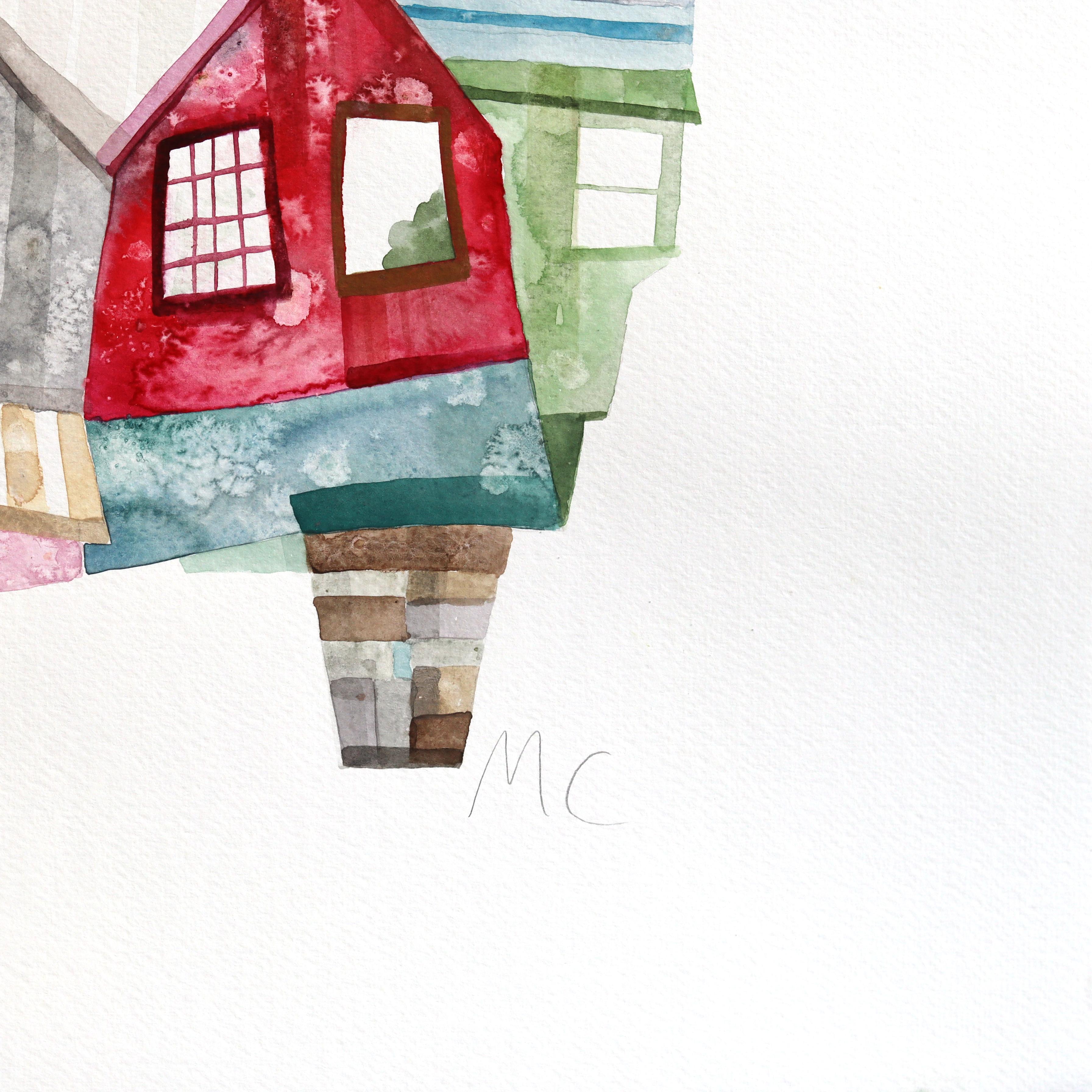 Boston - Abstract Color Drenched Urban Cityscape Watercolor Painting on Paper - Surrealist Mixed Media Art by Maria C. Bernhardsson