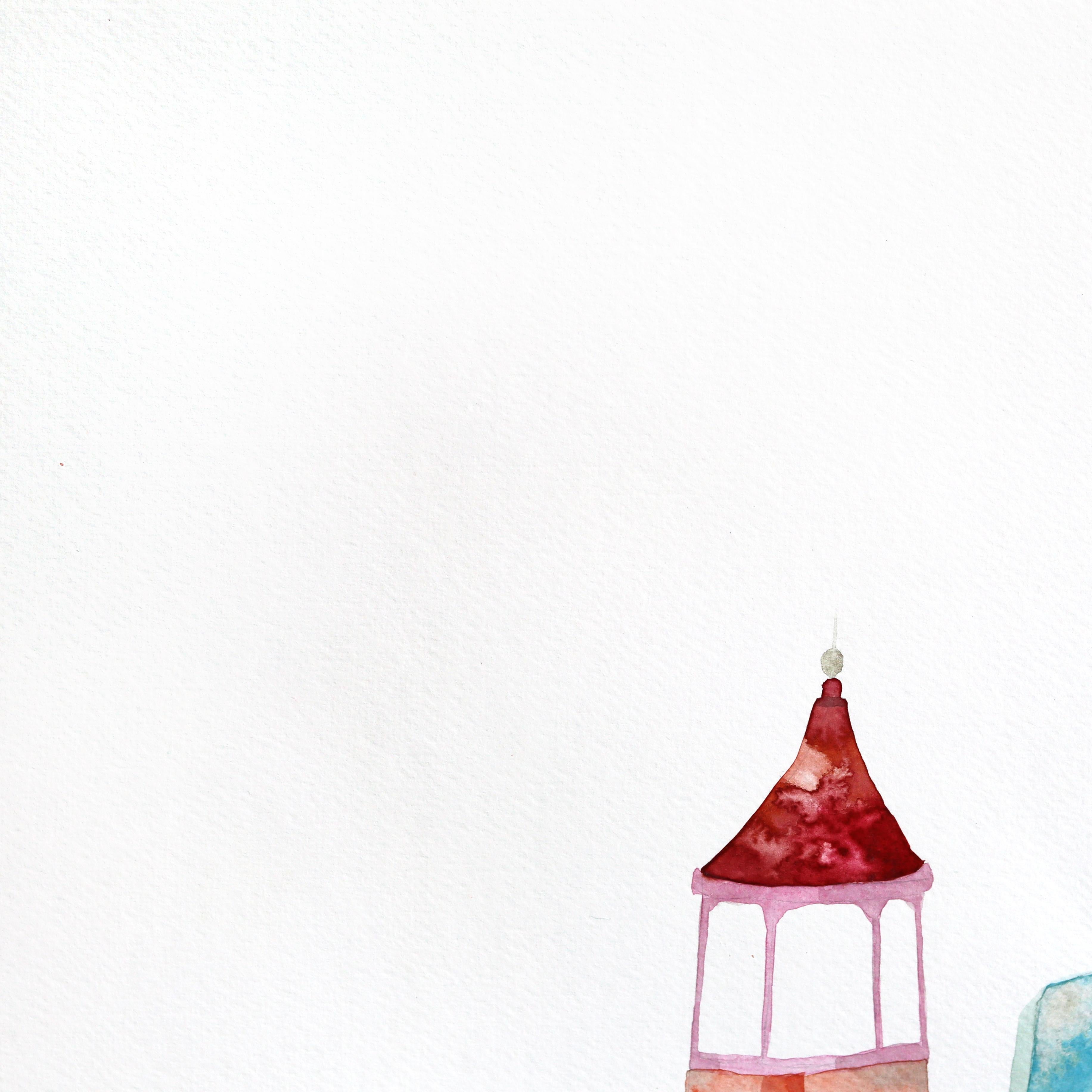 Maria C. Bernhardsson is a colorful artist who lives and paints in Sweden. Most of her works are influenced by the architecture and geometry of houses. Bernhardsson travels the world photographing and sketching houses to use as inspiration for her