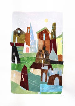 Central Park Dreams - Architectural Color Drenched Mixed Media Collage Artwork