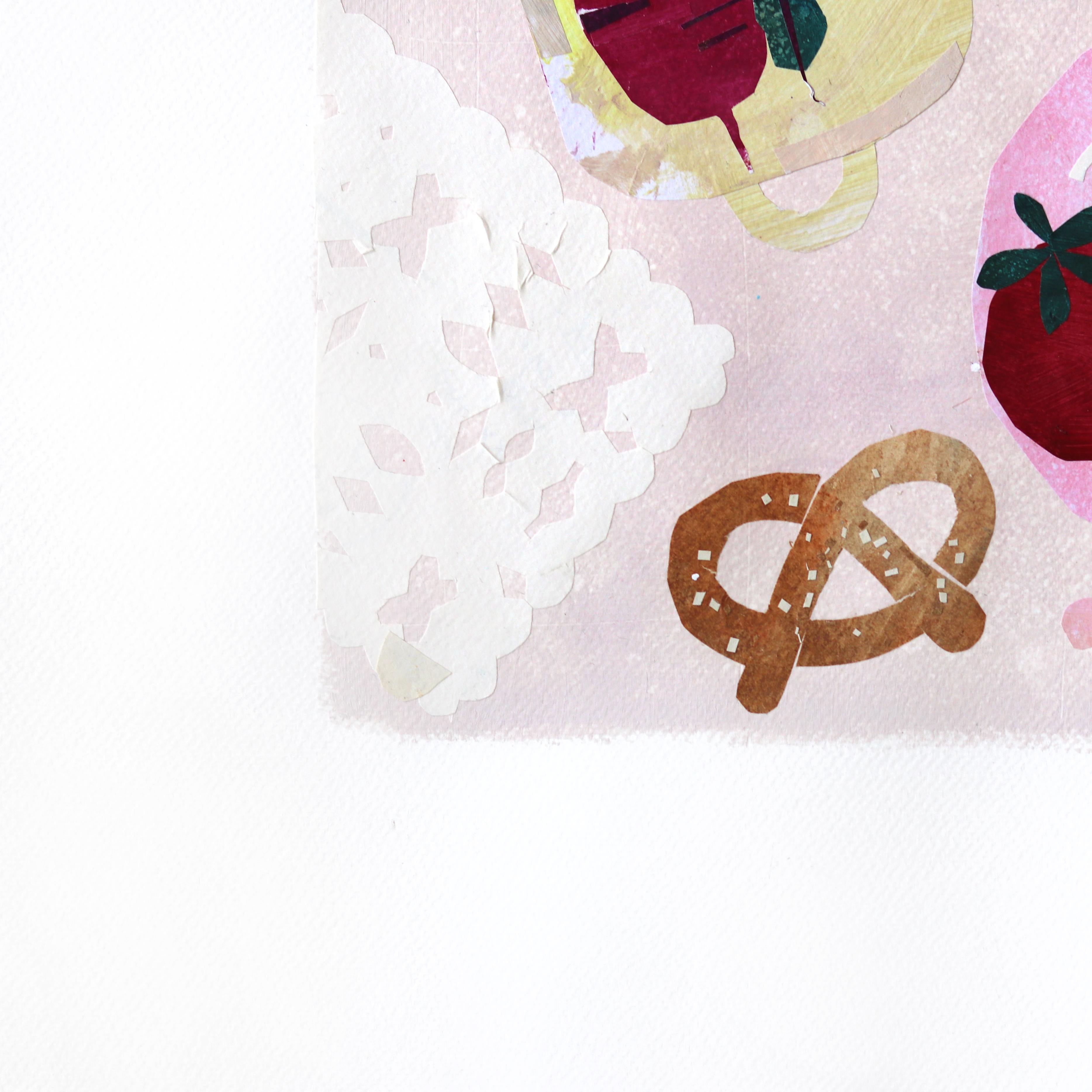 Cherry and Beetroot - Original Playful Food Still Life Collage Artwork on Paper For Sale 1