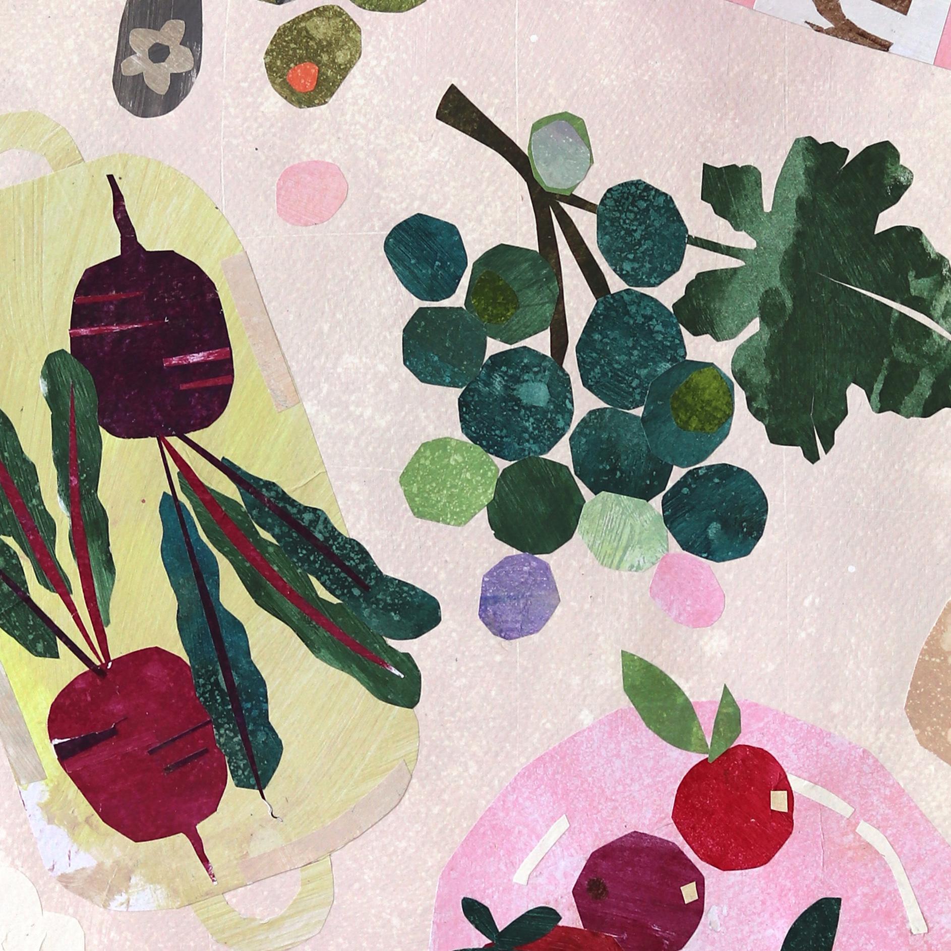 Cherry and Beetroot - Original Playful Food Still Life Collage Artwork on Paper For Sale 2