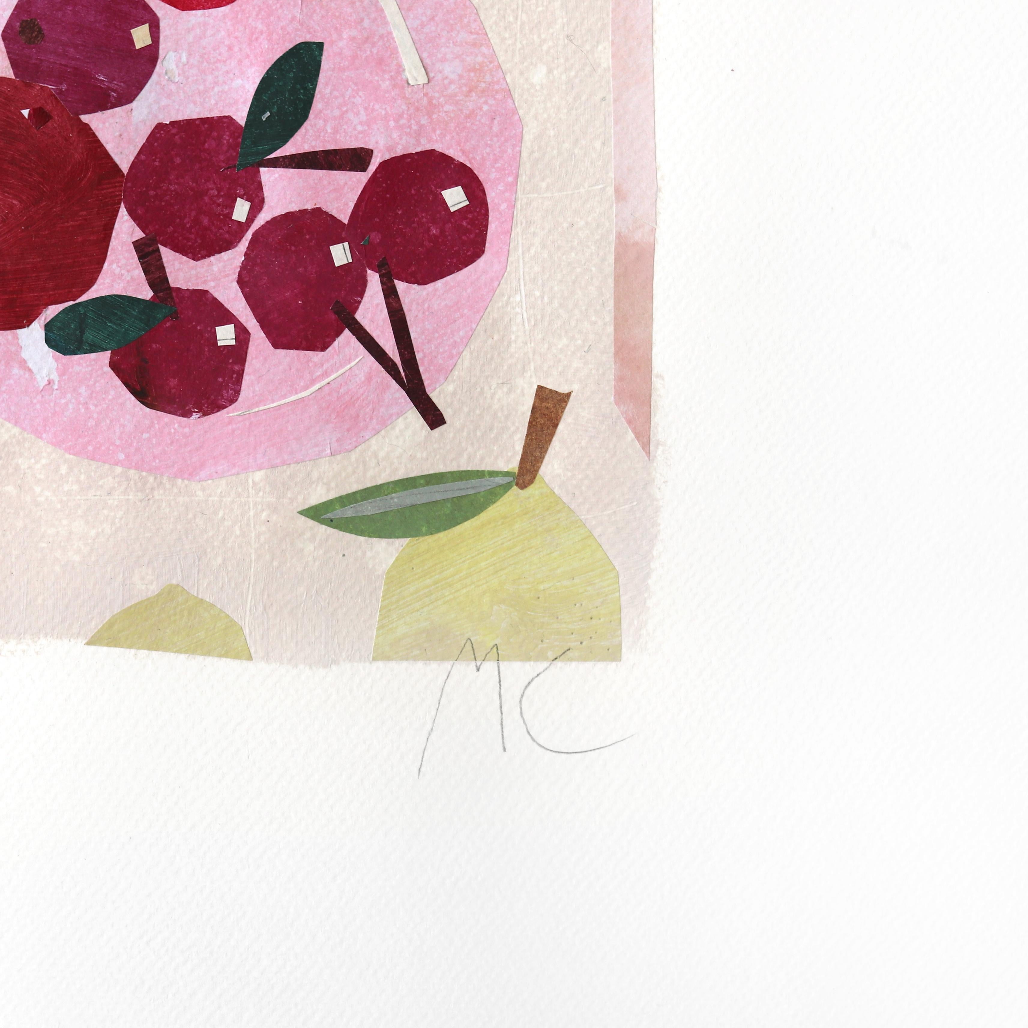Cherry and Beetroot - Original Playful Food Still Life Collage Artwork on Paper For Sale 3