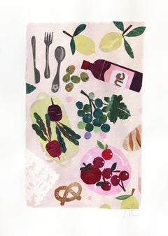 Cherry and Beetroot - Original Playful Food Still Life Collage Artwork on Paper (Cerise et betterave - Collage original de nature morte alimentaire sur papier)