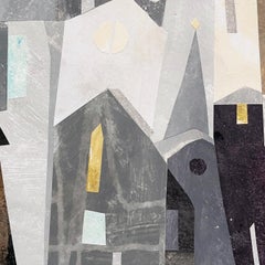 Notte in città - Natura morta architettonica Collage a tecnica mista su carta in tonalità grigia