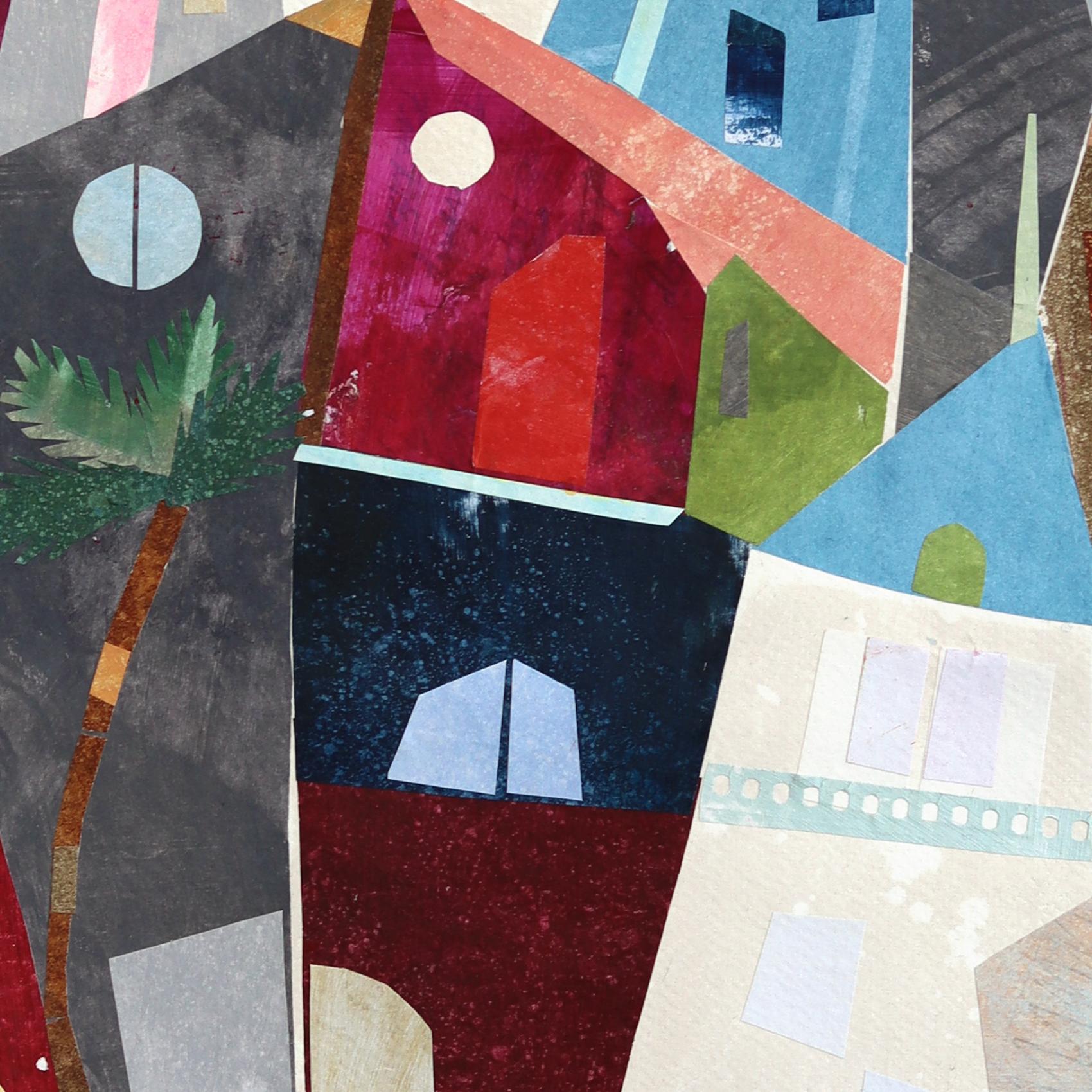 Maria C. Bernhardsson is a colorful artist who lives and paints in Sweden. Most of her works are influenced by the architecture and geometry of houses. Bernhardsson travels the world photographing and sketching houses to use as inspiration for her