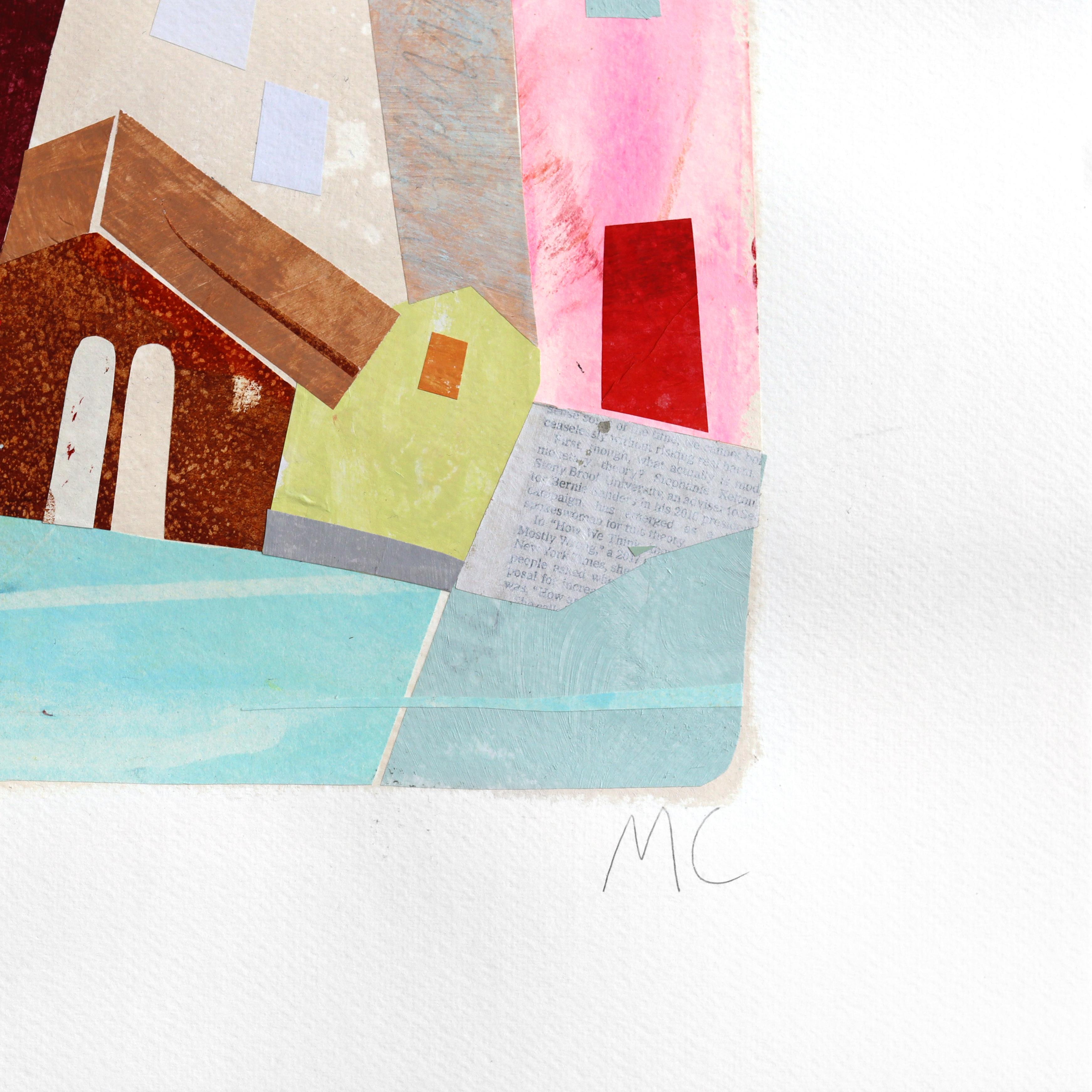 City of Palms - Abstract Urban Color Drenched Collage Mixed Media Art on Paper For Sale 1