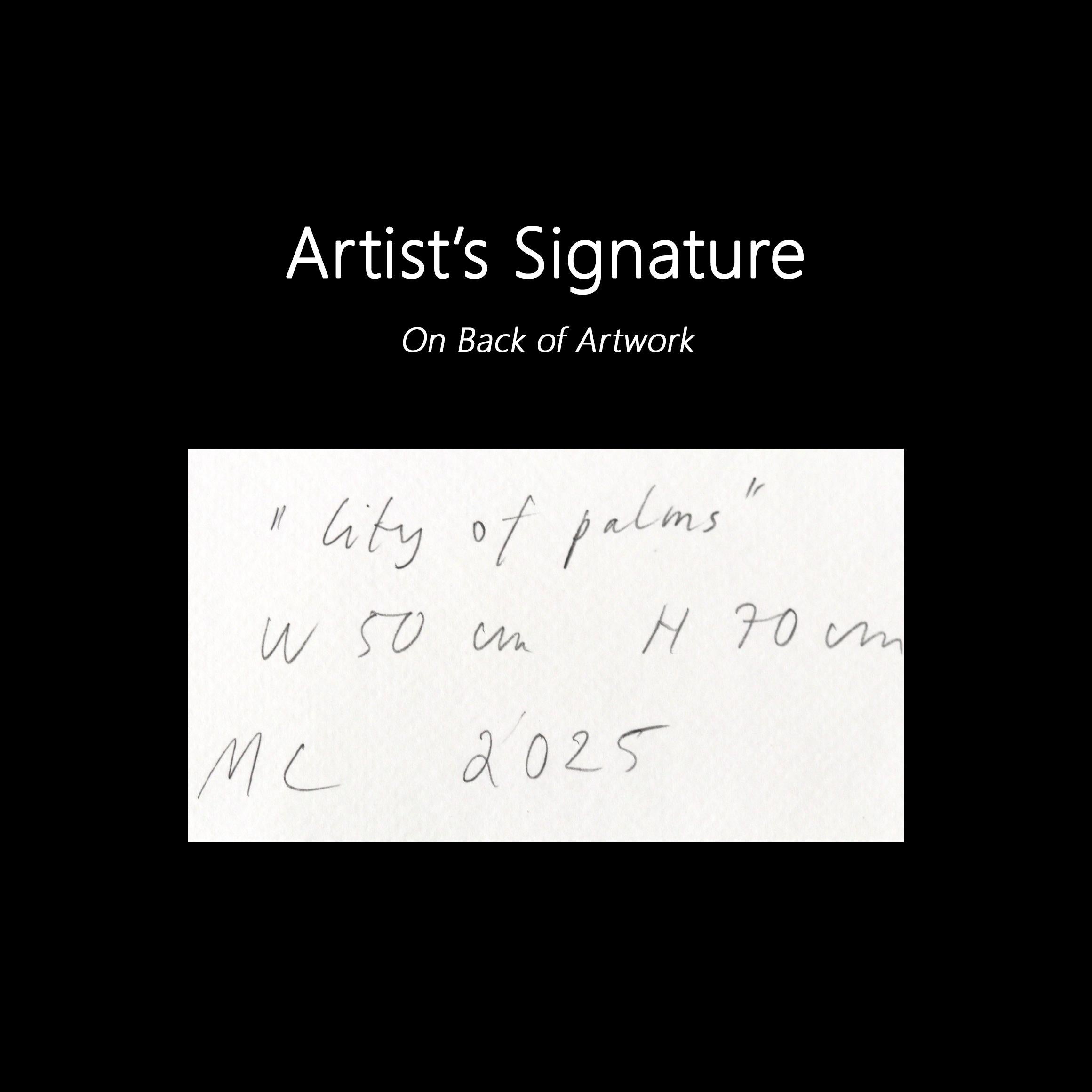 City of Palms - Abstract Urban Color Drenched Collage Mixed Media Art on Paper For Sale 2