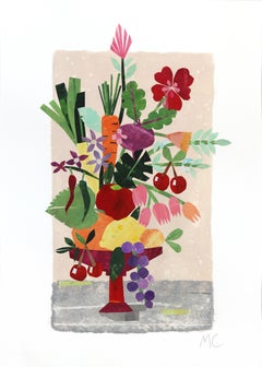 Flowers and Fruit - Original Vibrant Still Life Flowers and Fruit Bowl Artwork