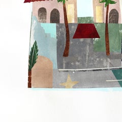 Hollywood Boulevard - Architectural Color Drenched Mixed Media Collage Artwork