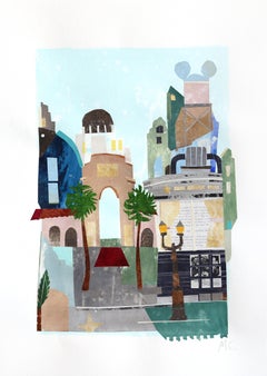 Hollywood Boulevard - Architectural Color Drenched Mixed Media Collage Artwork