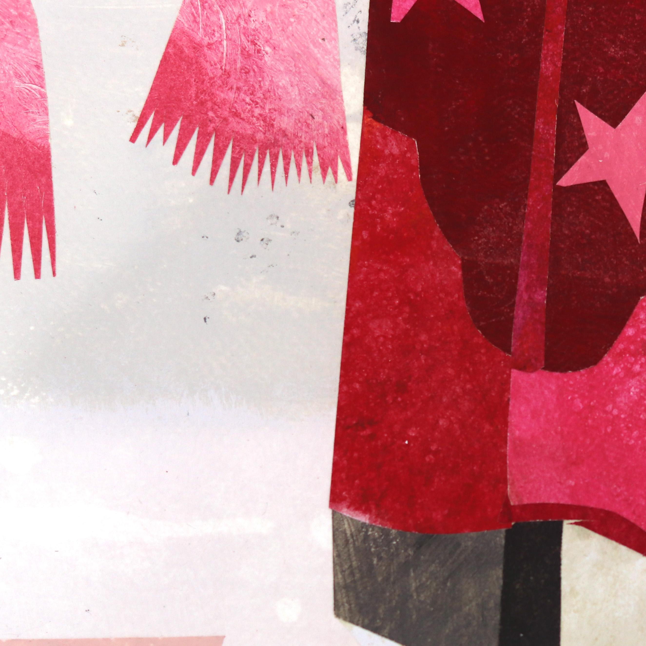 ¿Qué tal? (Estrellas rosas) - Collage original Naturaleza muerta caprichosa floral roja - Mixed Media Art Contemporáneo de Maria C. Bernhardsson
