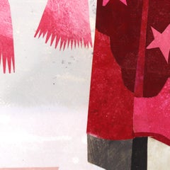 Howdy! (Pink Stars) - Original Collage Red Floral Whimsical Still Life Artwork