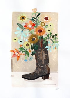 Howdy! (Spring Flowers) - Quirky Still Life Collage Mixed Media Art on Paper