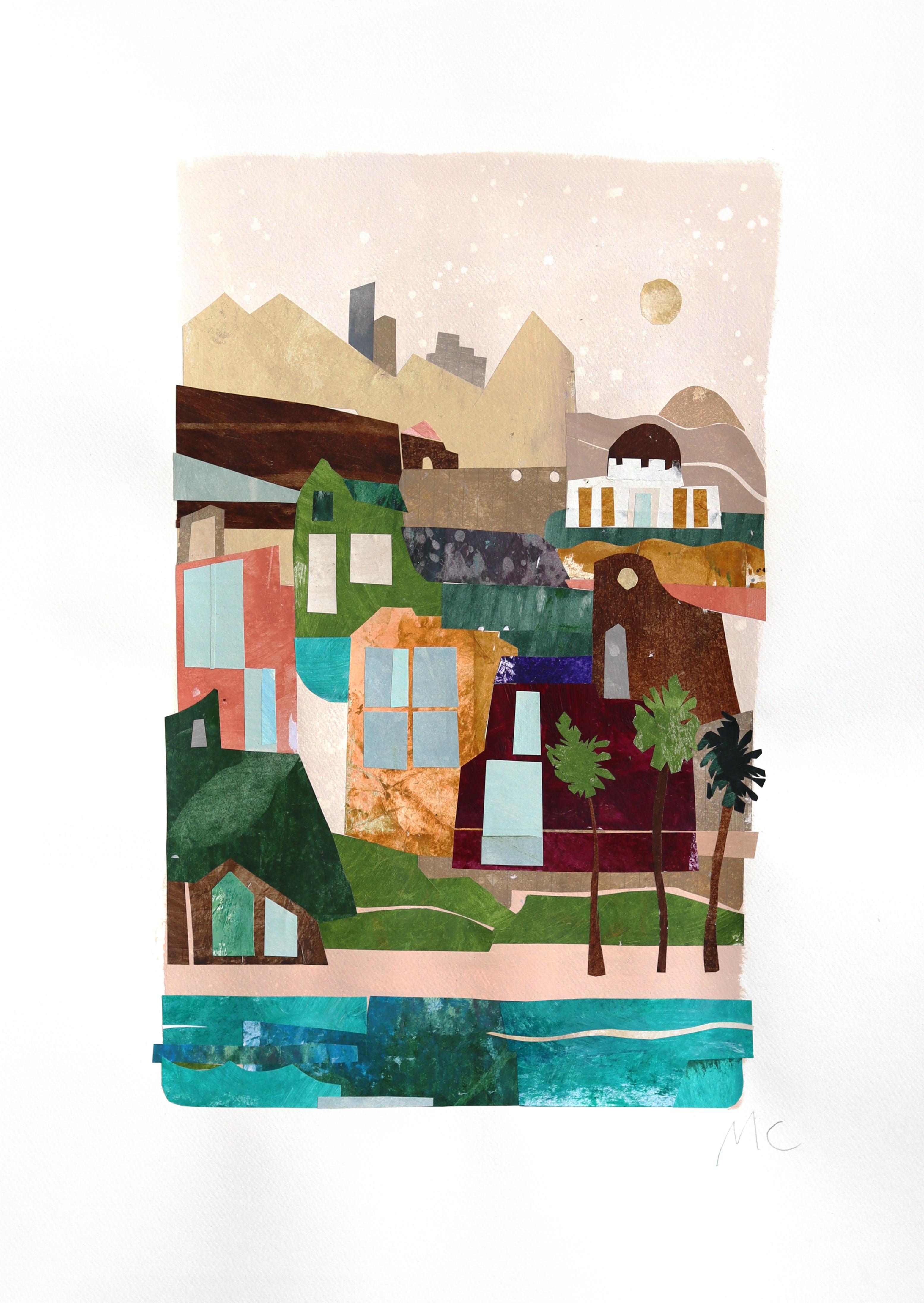 L.A. and the Beach - Layered Architectural Color Drenched Mixed Media Painting