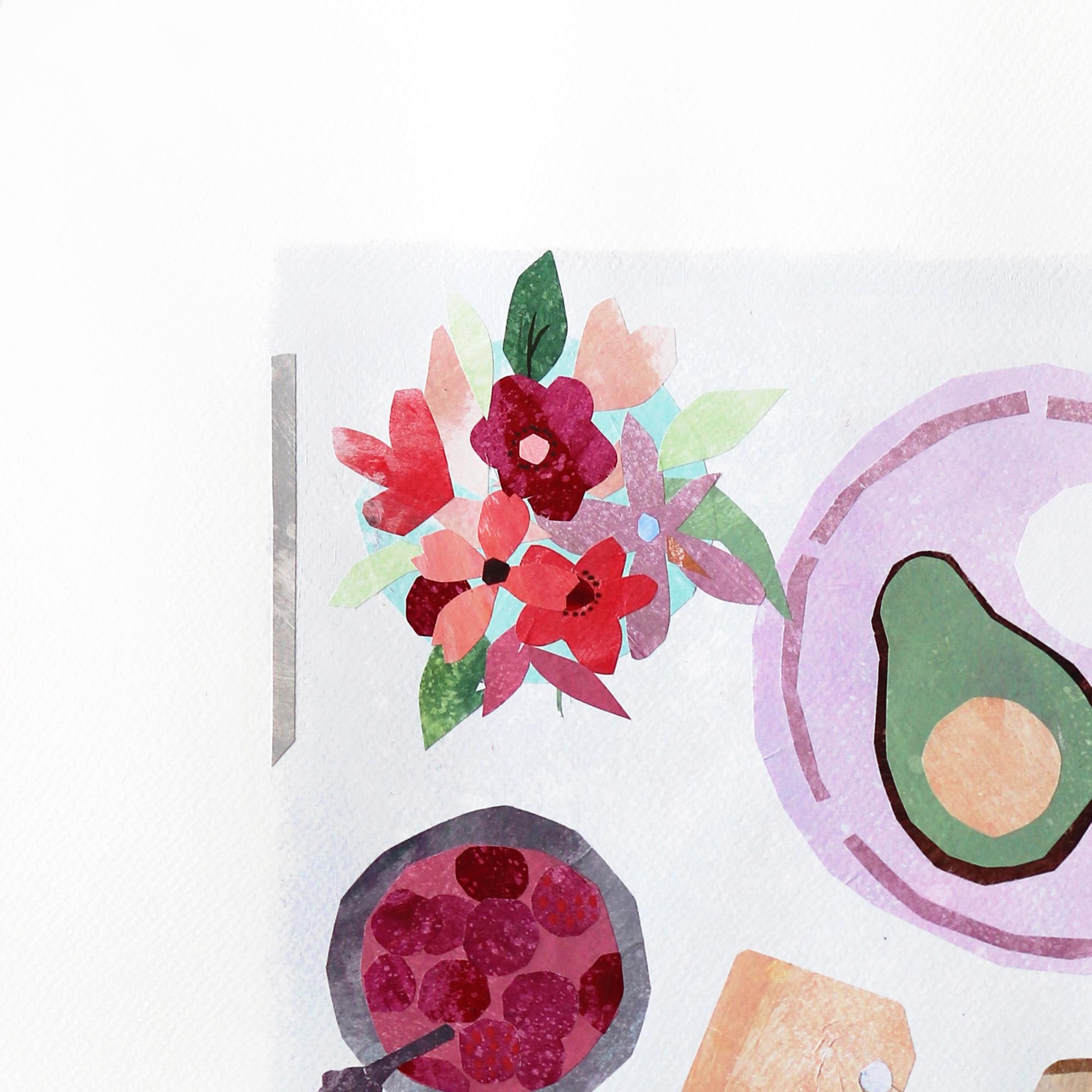 Lazy Sunday Morning - Original Abstract Food Still Life Collage Artwork on Paper For Sale 1