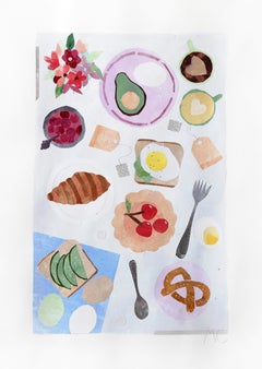 Lazy Sunday Morning - Original Obra de Arte de Naturaleza Muerta Abstracta de Comida sobre Papel