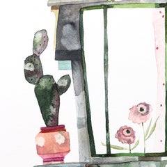 Melrose Green House - Pittura architettonica astratta ad acquerello su carta