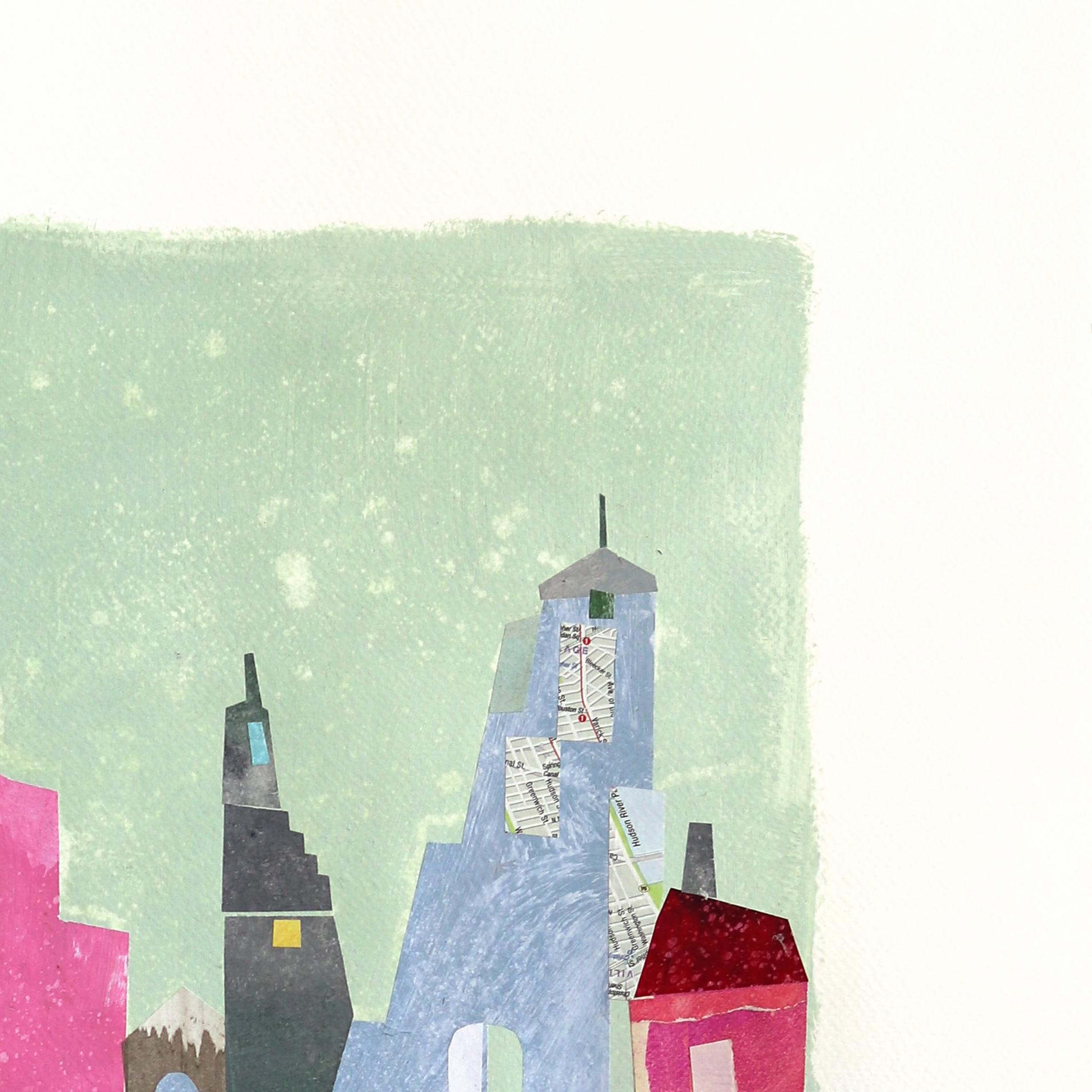 New York, Central Park - Abstrakte bunte städtische Stillleben Collage Kunst auf Papier (Surrealismus), Art, von Maria C. Bernhardsson