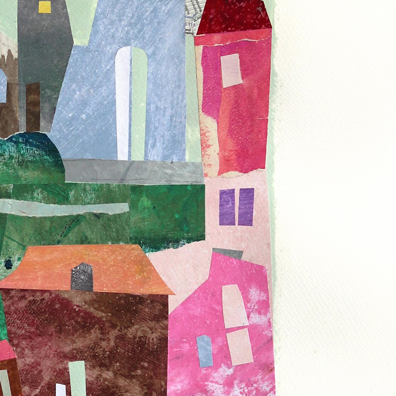 New York, Central Park - Abstrakte bunte städtische Stillleben Collage Kunst auf Papier im Angebot 1