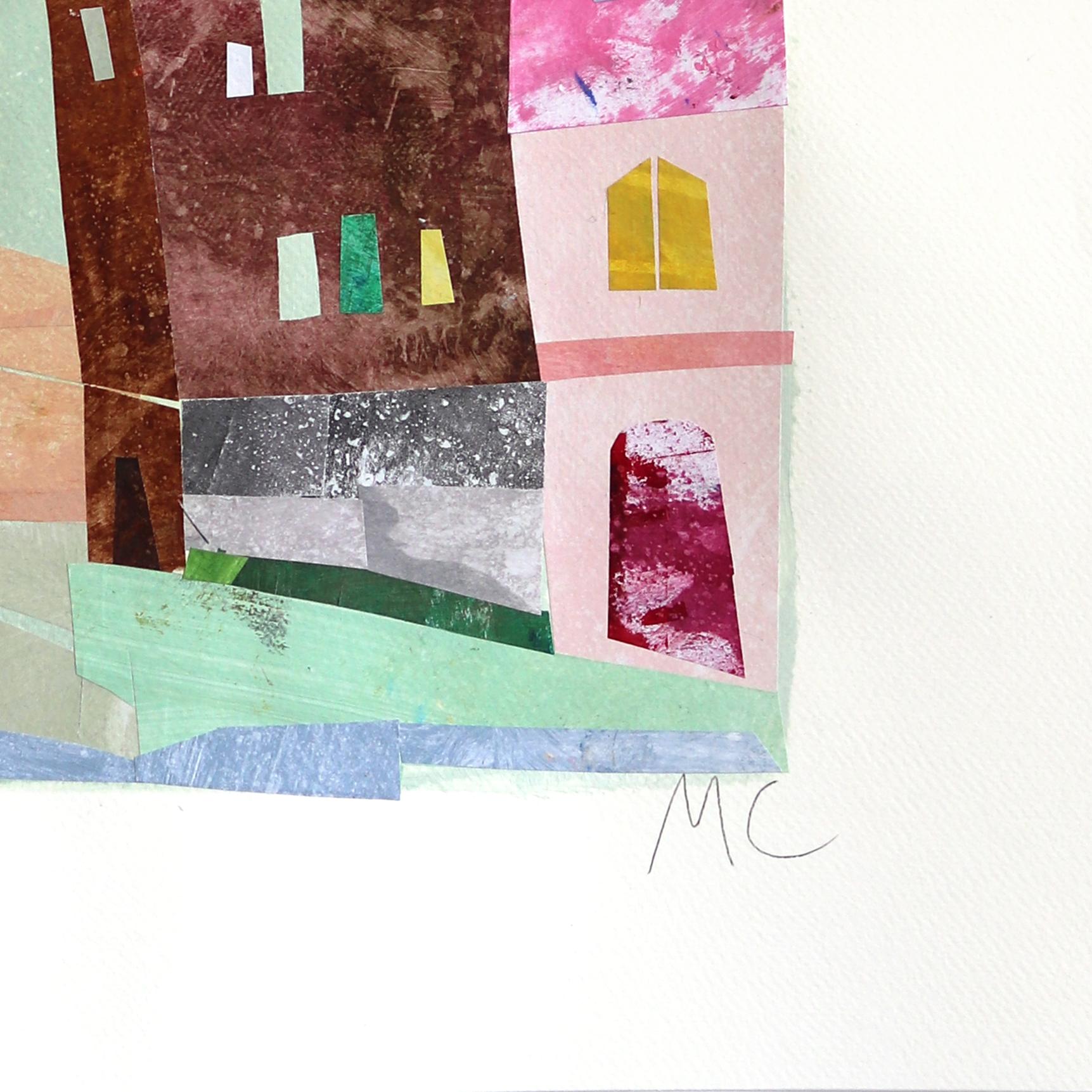 New York, Central Park - Abstrakte bunte städtische Stillleben Collage Kunst auf Papier im Angebot 2