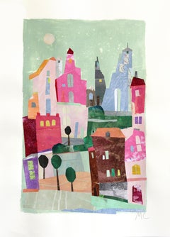 New York, Central Park - Abstrakte bunte städtische Stillleben Collage Kunst auf Papier