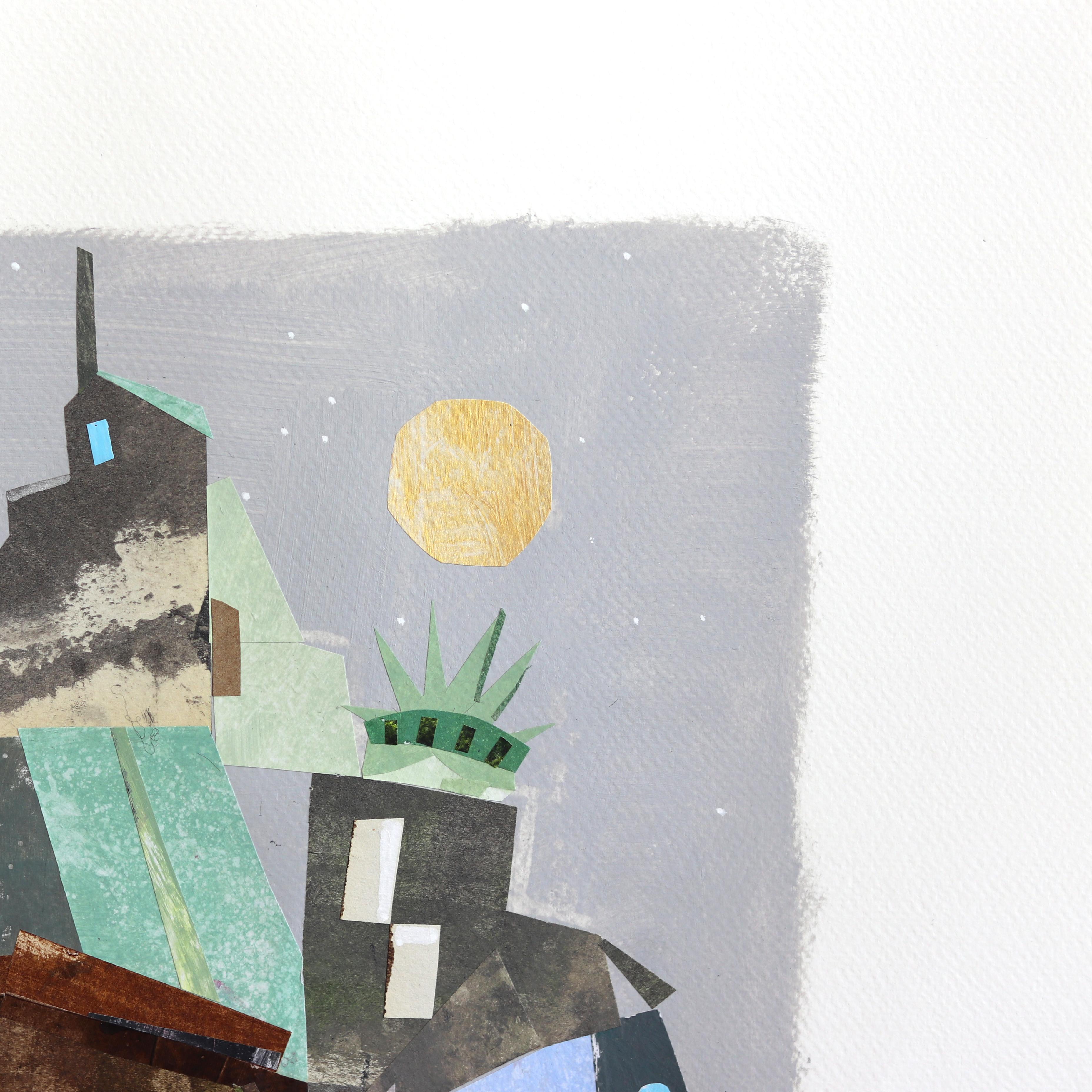 New York, The Bridge - Abstract Colorful Urban Still Life Collage Art on Paper en vente 1