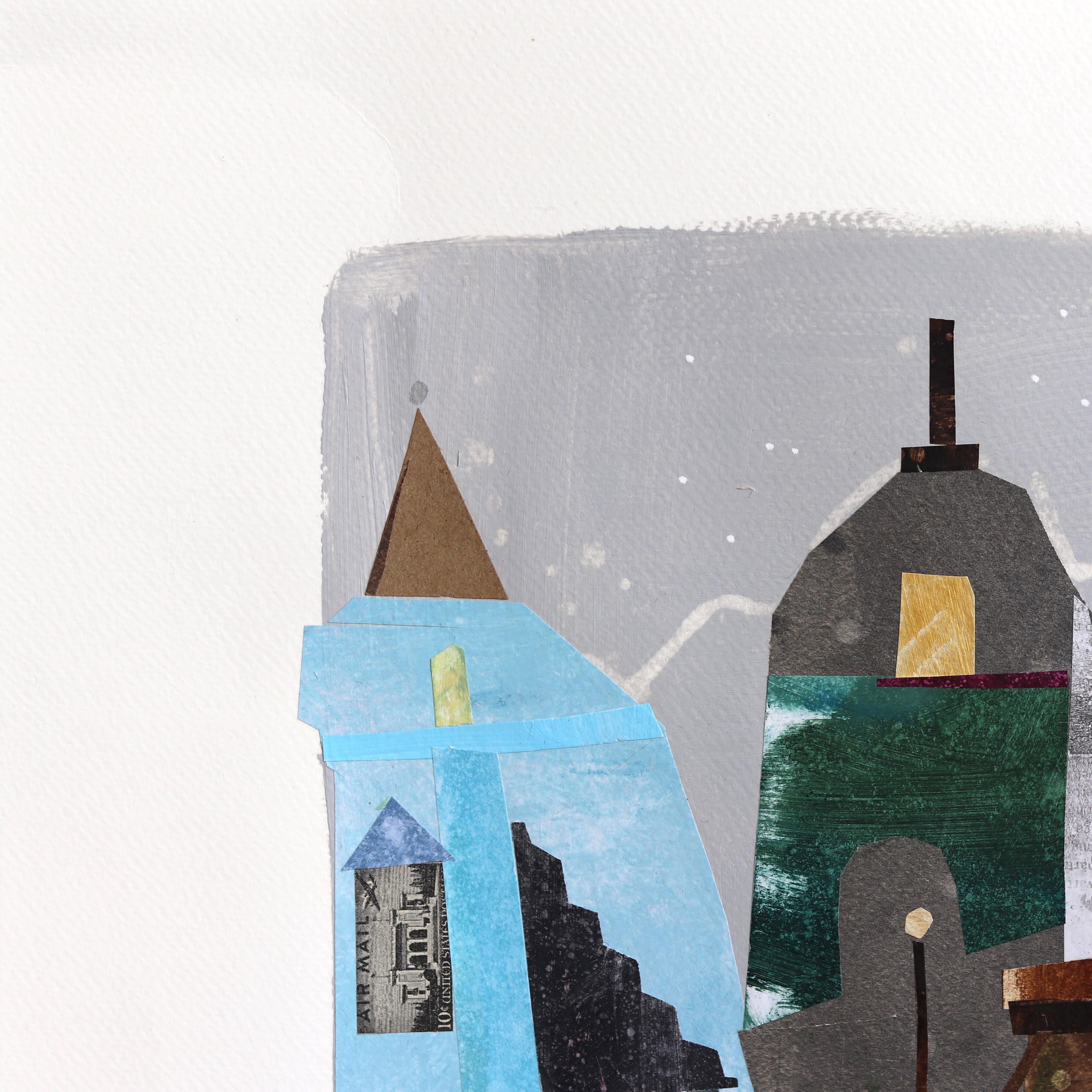 New York, The Bridge - Abstract Colorful Urban Still Life Collage Art on Paper en vente 2