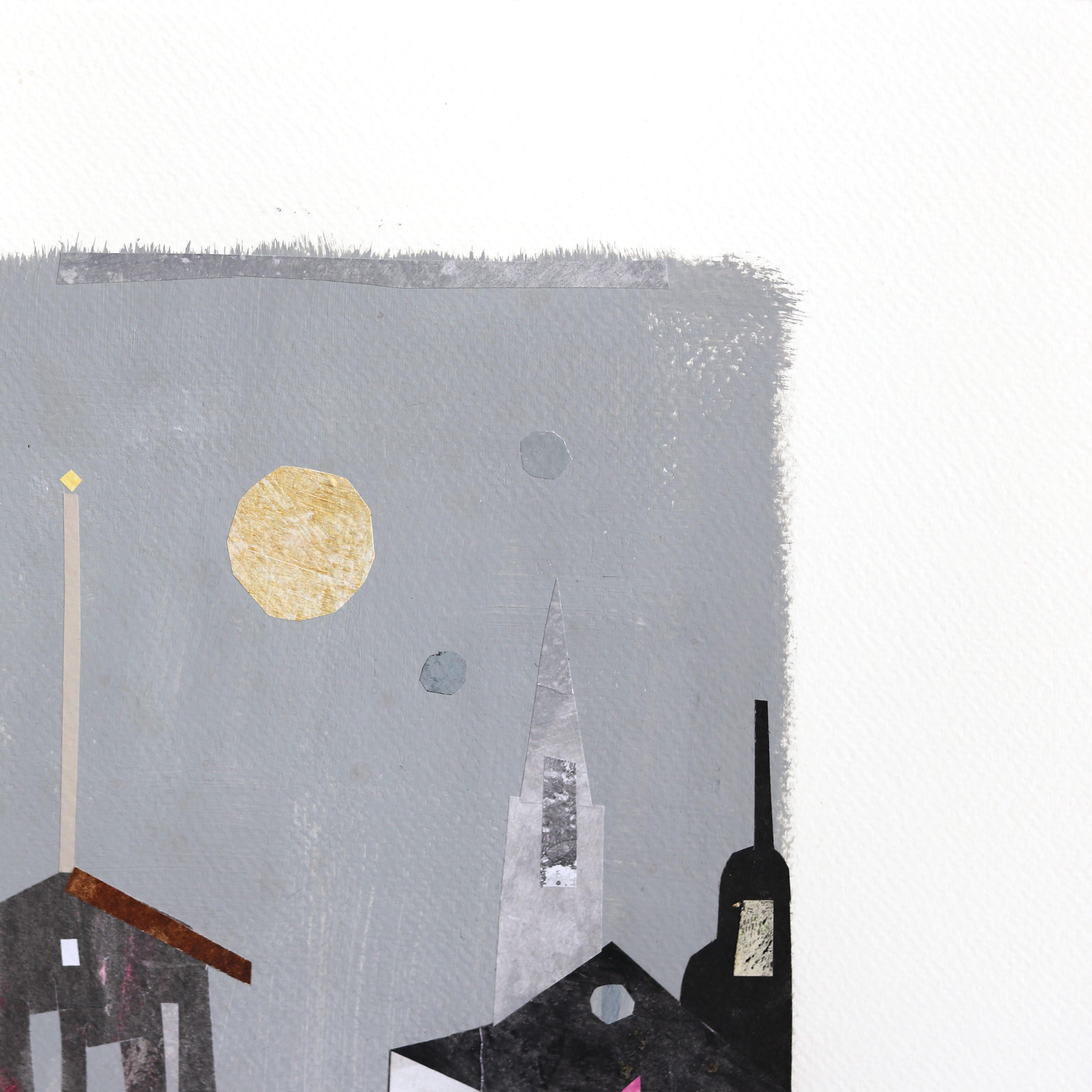 New York, The Harbour - Abstract Colorful Urban Still Life Collage Art on Paper For Sale 2