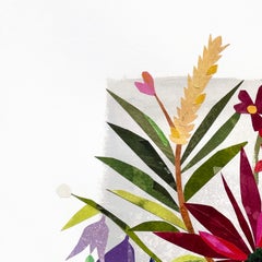 Paradise Flowers - Colorful Floral Still Life Collage Mixed Media Art on Paper
