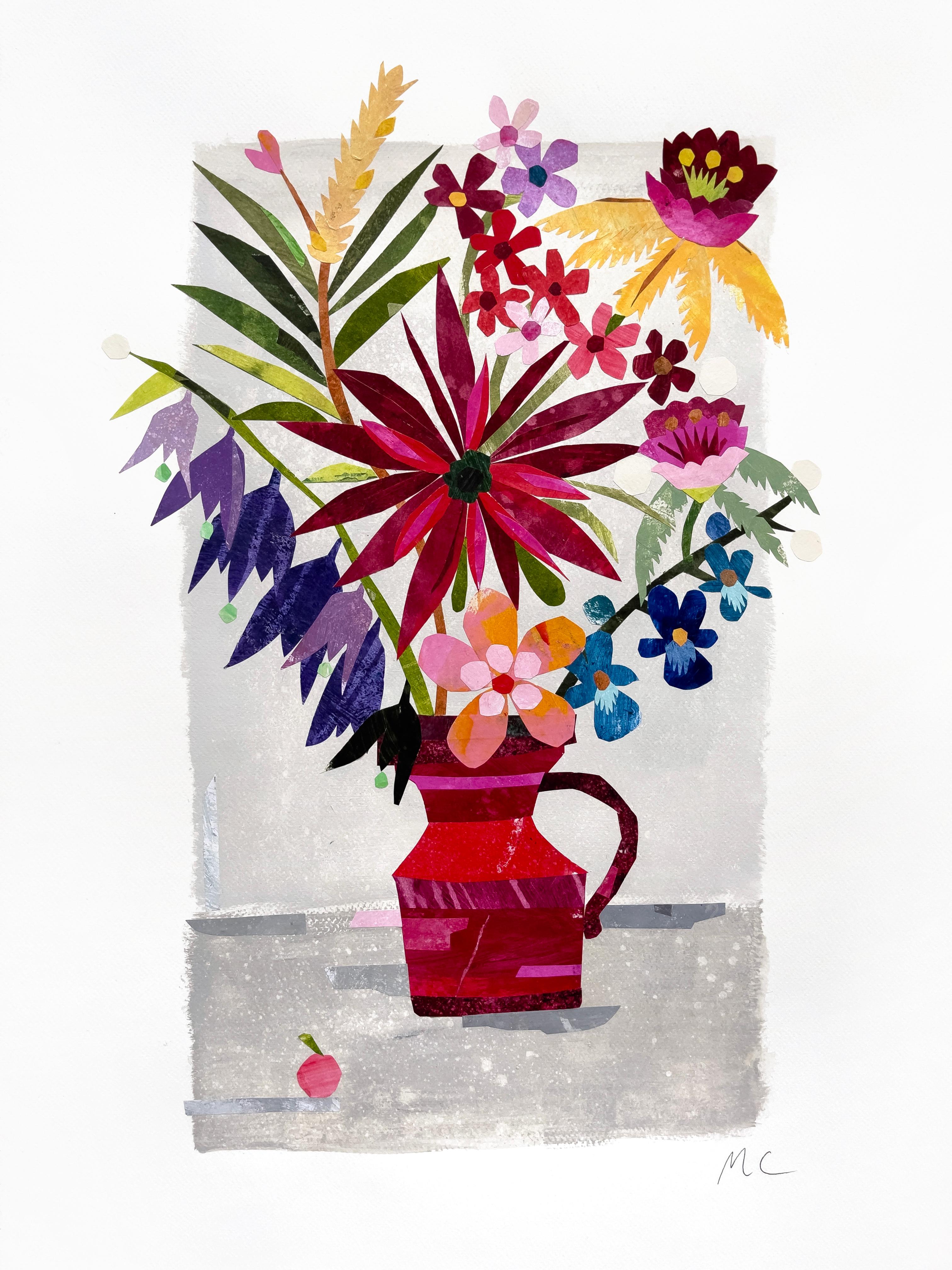 Paradise Flowers - Colorful Floral Still Life Collage Mixed Media Art on Paper