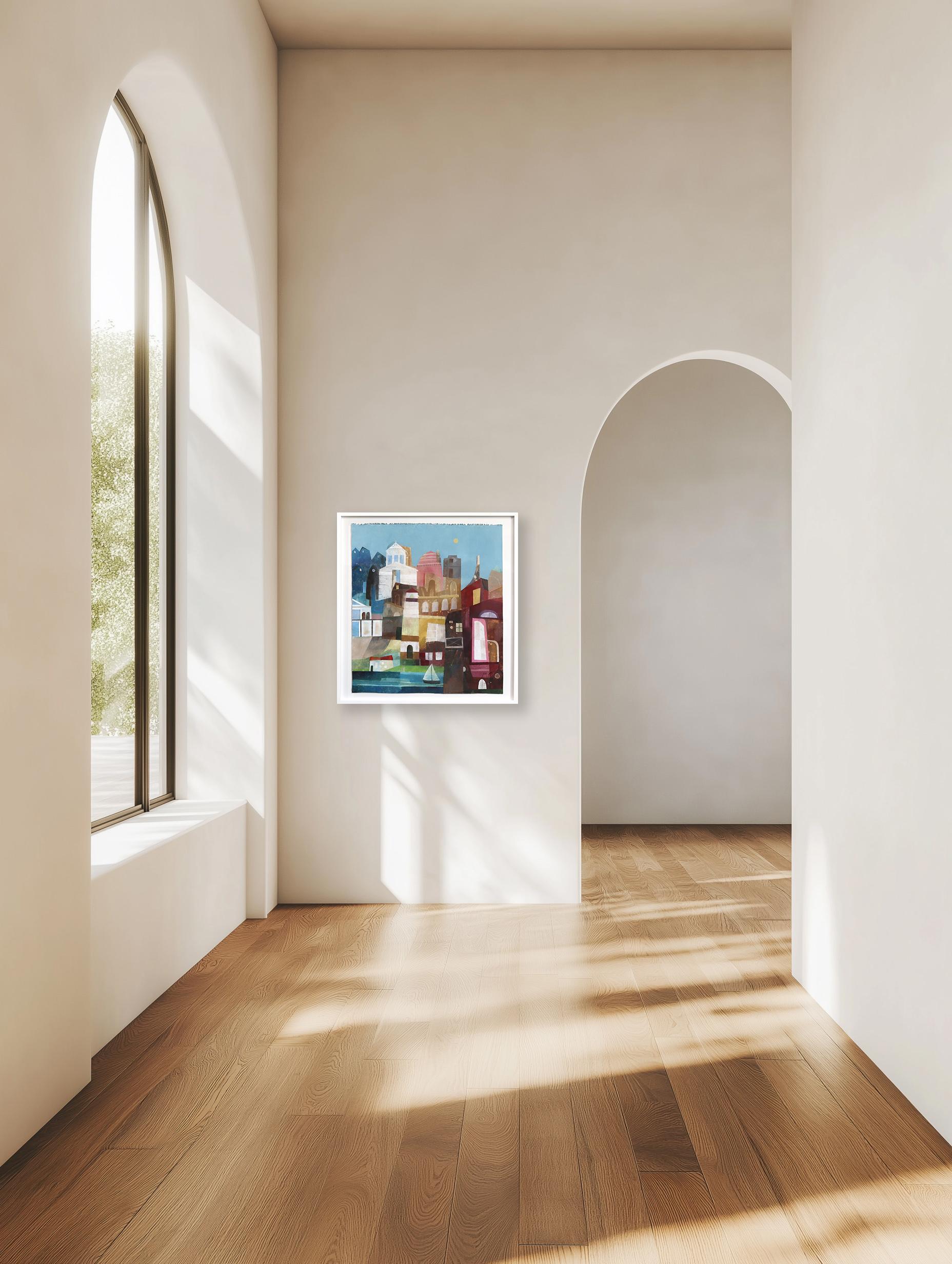 Sailing Through The Day - Abstract Colorful Urban Collage Mixed Media Artwork For Sale 5