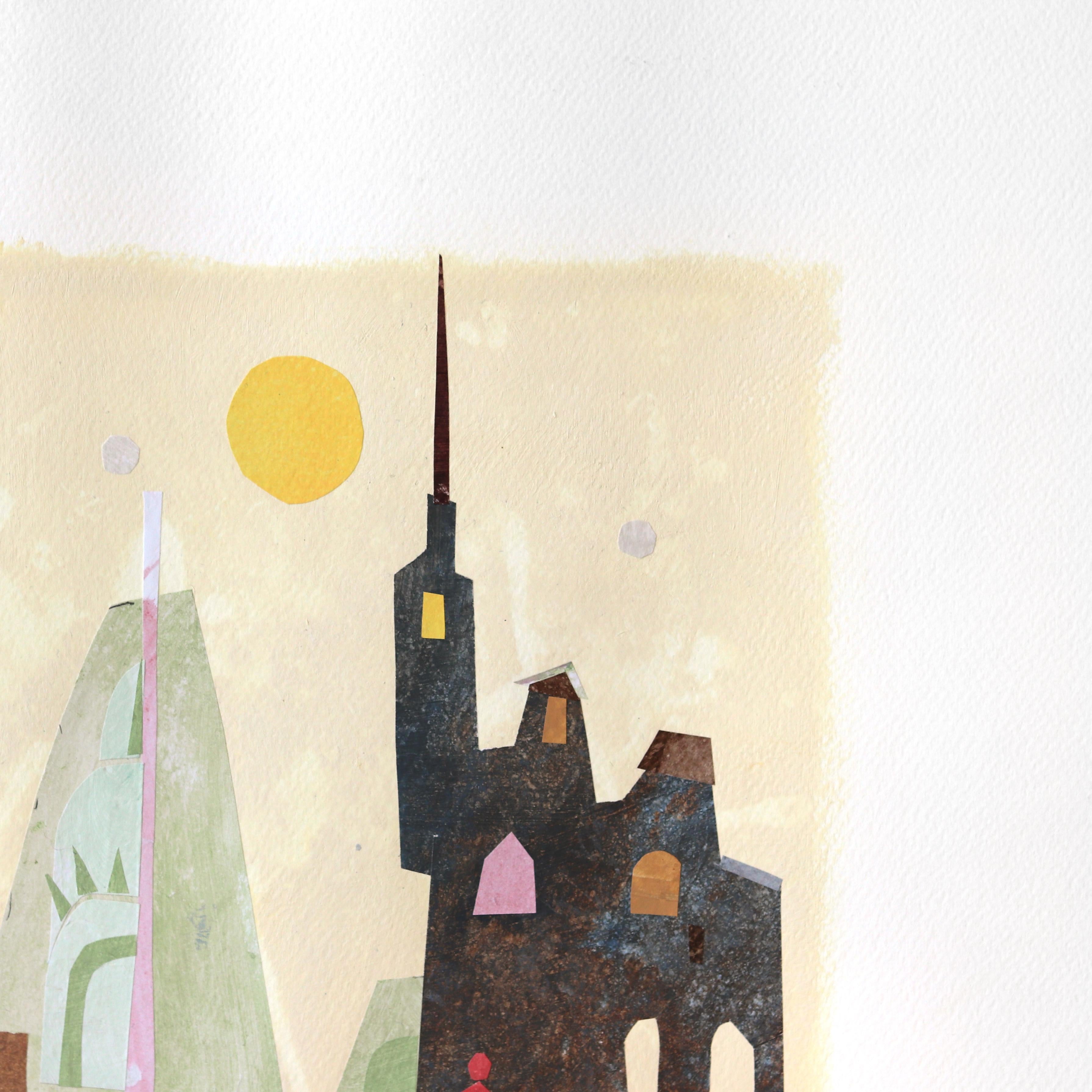 Springtime - Abstract Urban Color Drenched Collage Mixed Media Artwork on Paper en vente 2