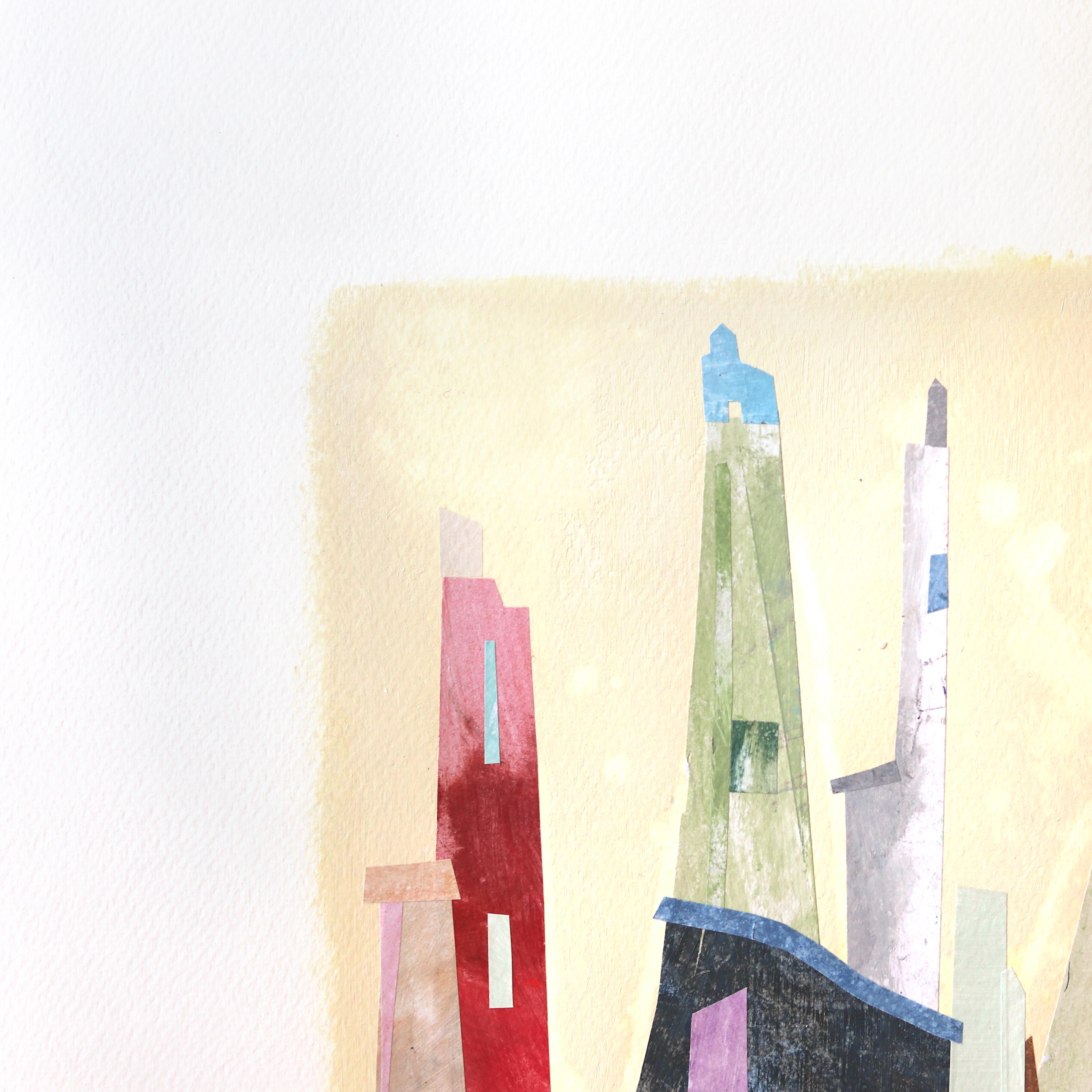 Springtime - Abstract Urban Color Drenched Collage Mixed Media Artwork on Paper en vente 3