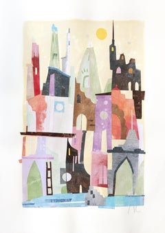 Springtime - Abstract Urban Color Drenched Collage Mixed Media Artwork on Paper