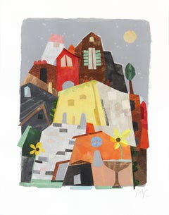 L'été en France 1 - Collage original de nature morte urbaine colorée sur papier