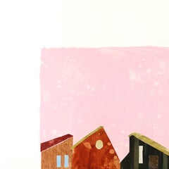 Texas in Fuchsia – Lebendige, farbenfrohe Architekturlandschaft als Mixed-Media-Collage