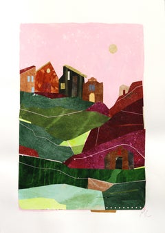 Texas in Fuchsia – Lebendige, farbenfrohe Architekturlandschaft als Mixed-Media-Collage
