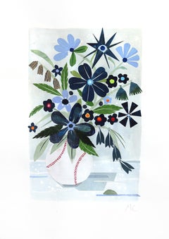 „The Baseball Bouquet, Dodgers“ – Stillleben-Collage, Mischtechnik auf Papier